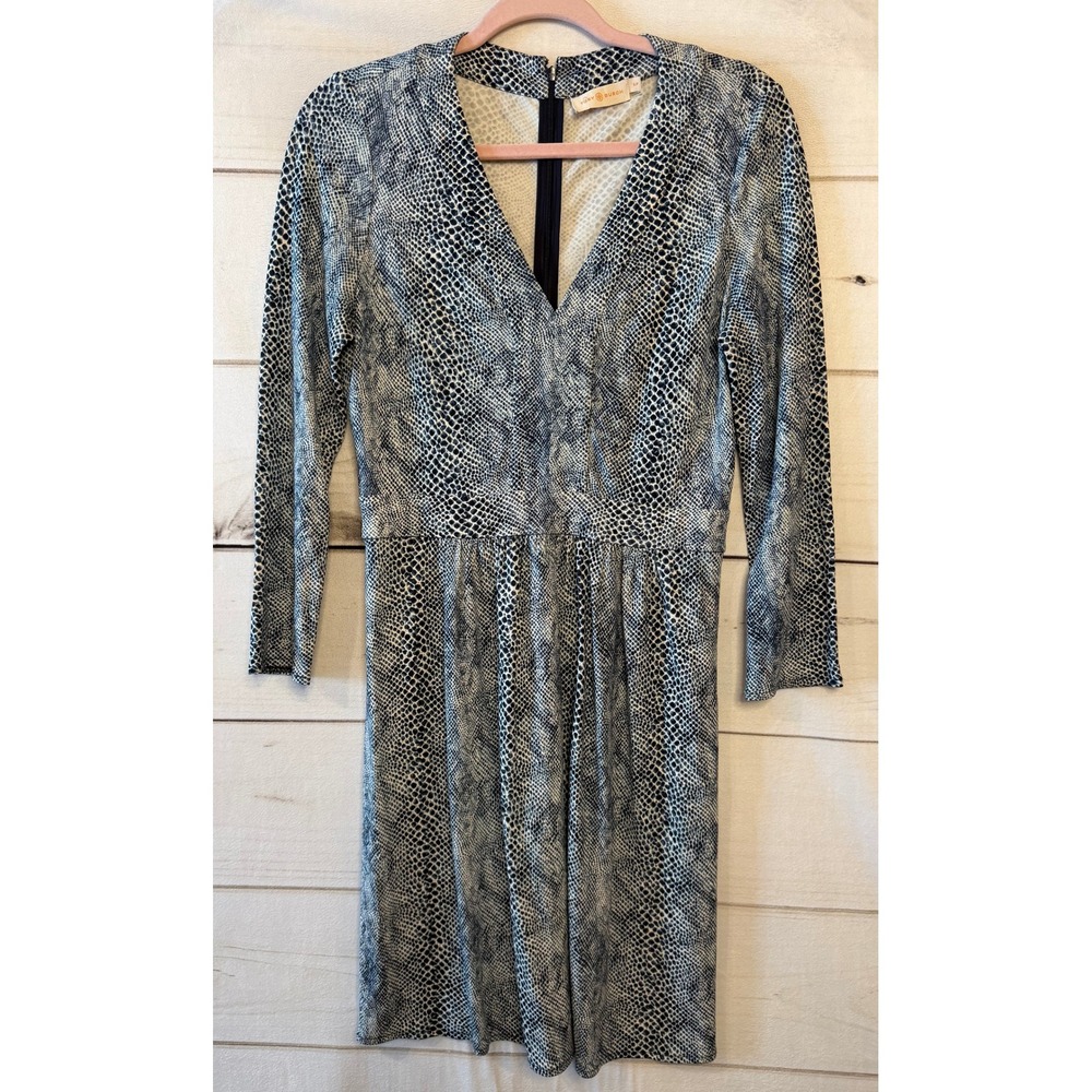 Tory Burch Snake Print‎ V Neck Long Sleeve Midi Dress Women S P